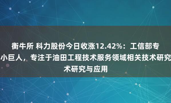 衡牛所 科力股份今日收涨12.42%：工信部专精特新小巨人，专注于油田工程技术服务领域相关技术研究与应用